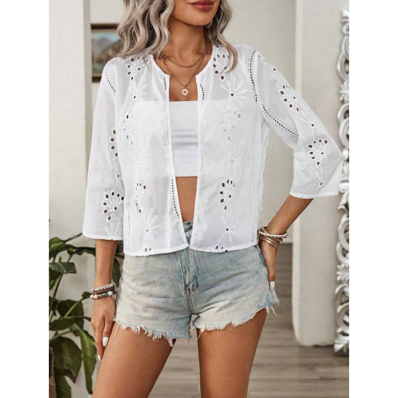 Dame Let Bluse med Hulbroderi Stilla