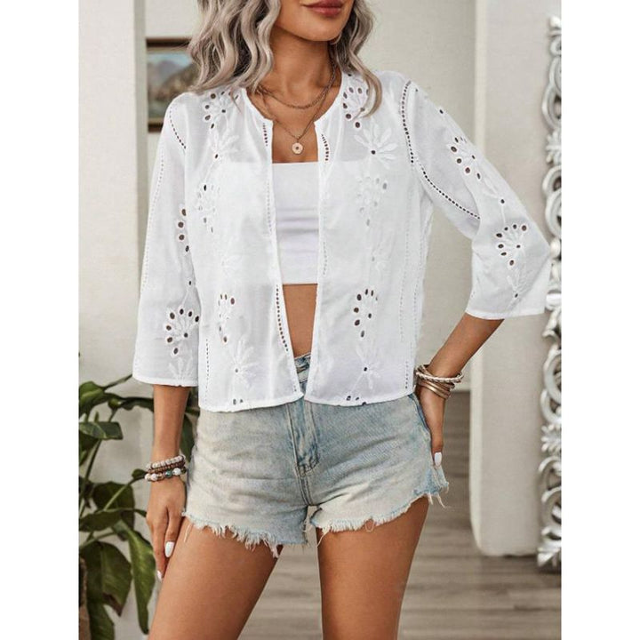 Dame Let Bluse med Hulbroderi Stilla