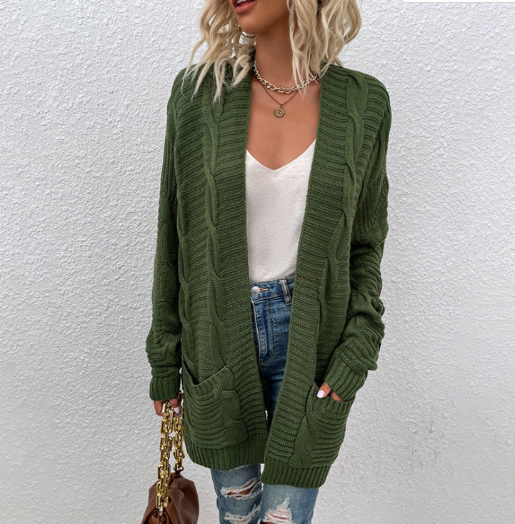 Kvinders chunky strikket cardigan med lommer og åbent frontdesign Stilla
