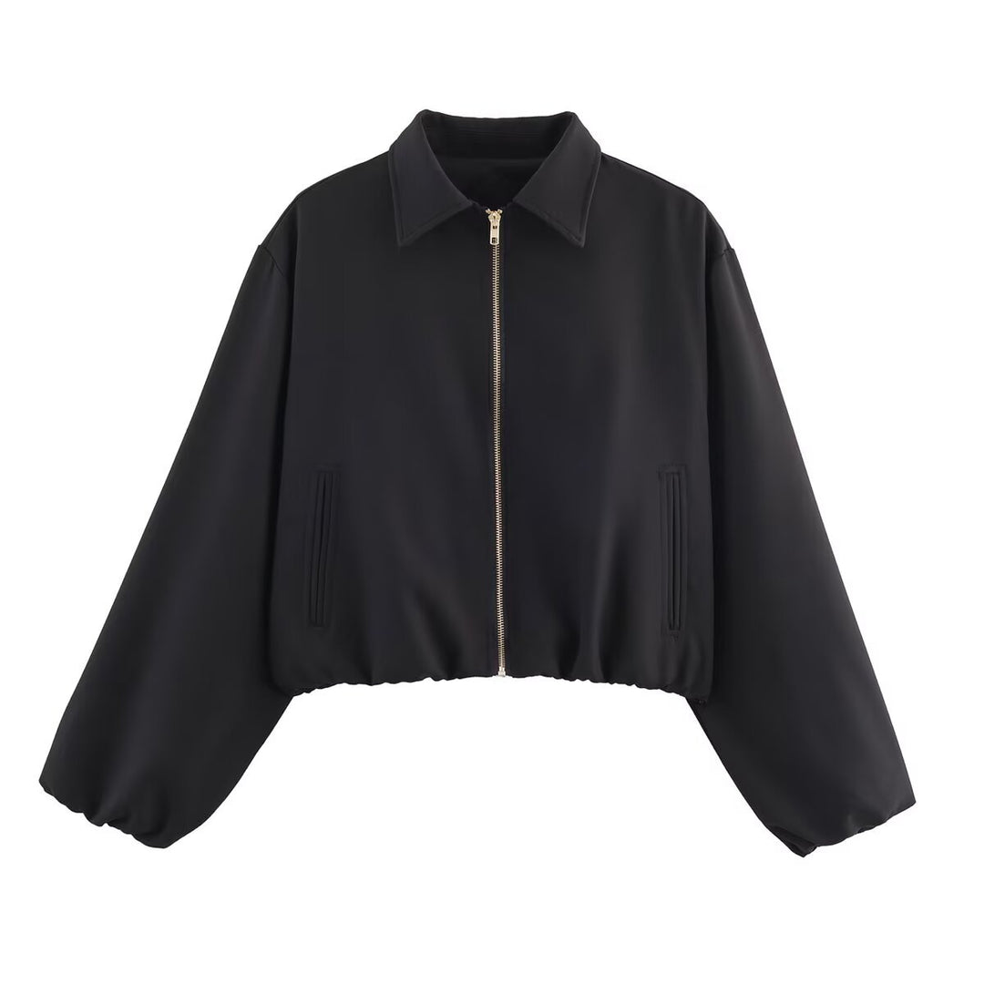 Dame cropped overgangsjakke med moderne krave og sidelommer Stilla