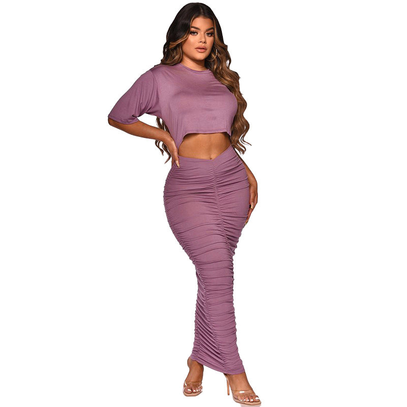 Dame tæt siddende sæt med cropped top og skinnende maxi-nederdel Stilla