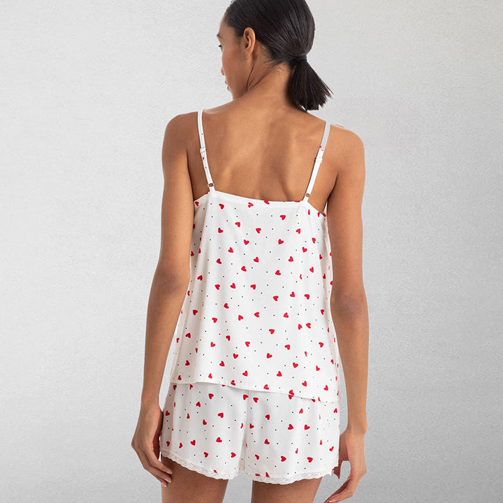 Dame pyjamasæt med hjerteprint og fine spidsafslutninger Stilla
