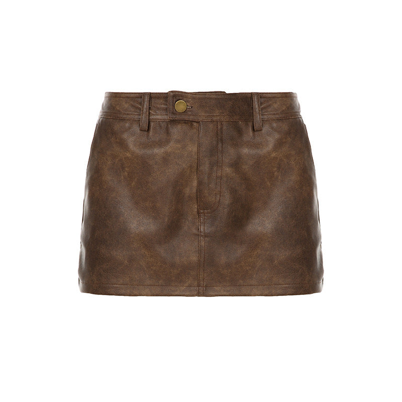 Dame moderne kunstlæder mini skirt med praktisk bælte detalje Skovae
