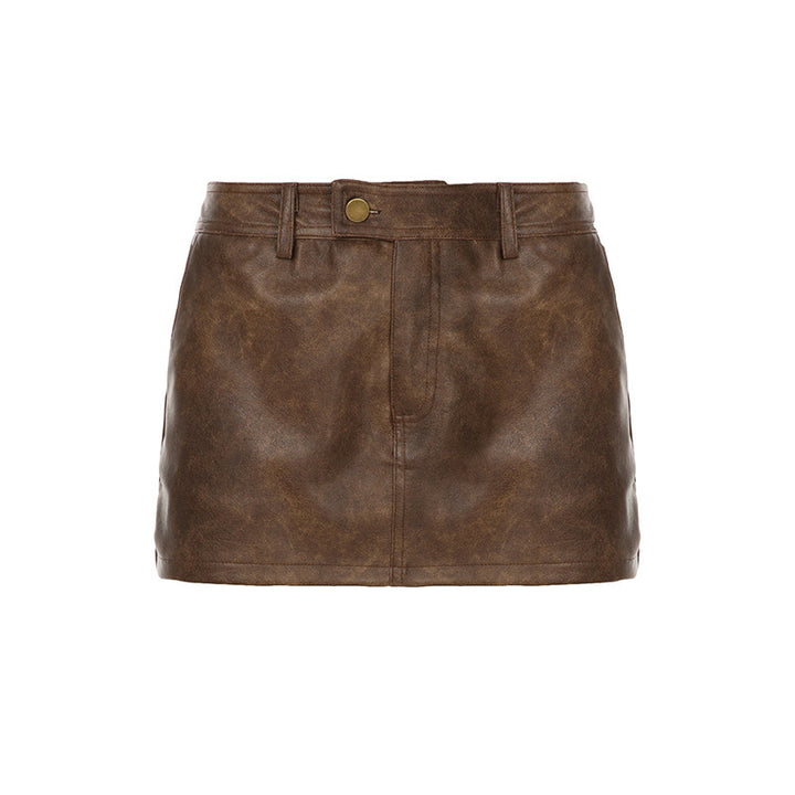 Dame moderne kunstlæder mini skirt med praktisk bælte detalje Skovae