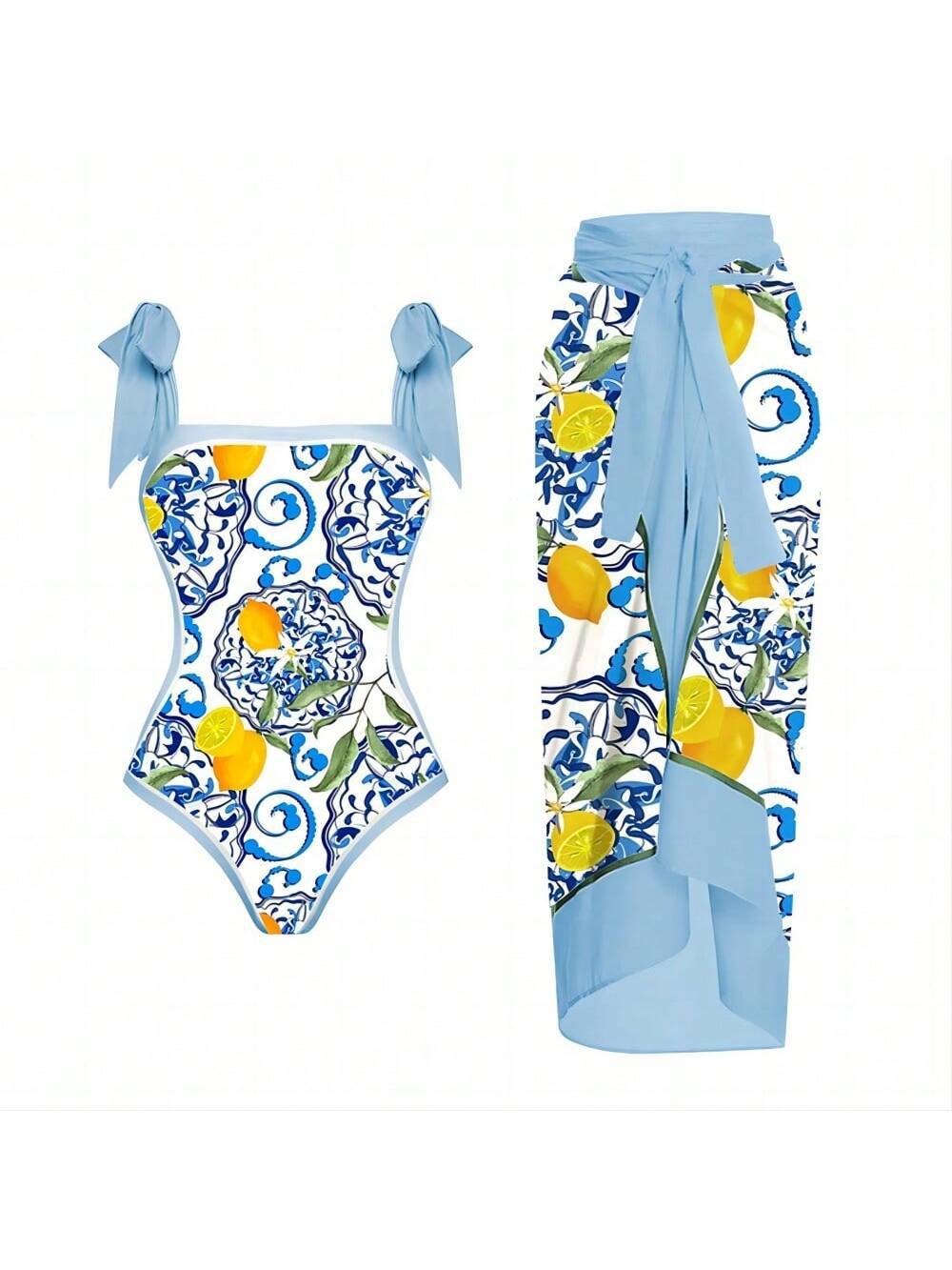 Damer Elegant badedragt med florale accenter og fashionable sarong Skovae