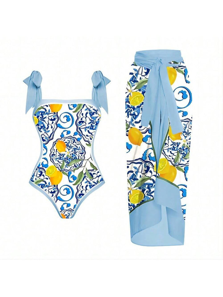 Damer Elegant badedragt med florale accenter og fashionable sarong Skovae