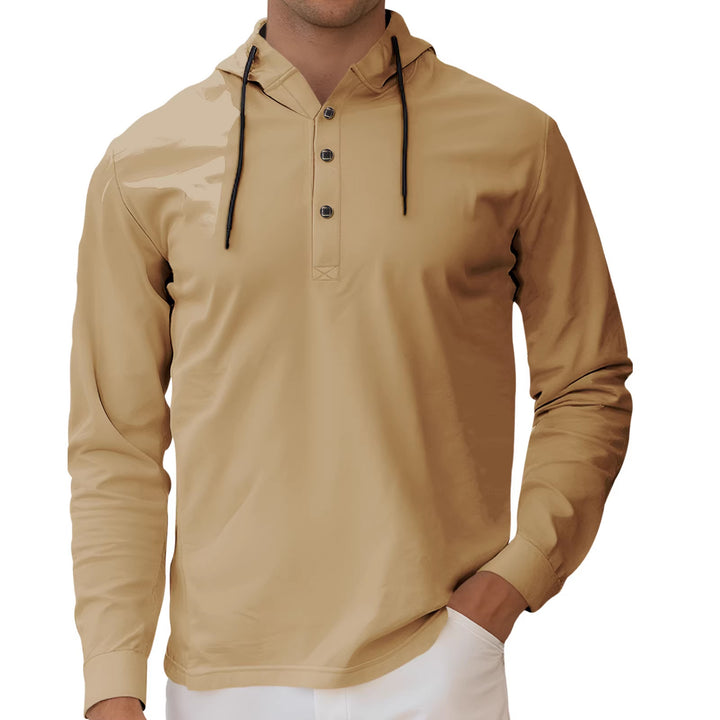 Herrer nan Hætte-Henley Langærmet t-shirt i let stræk jersey med snøre Skovae
