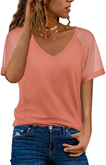 Dame sporty V-hals T-shirt med netærmer Stilla