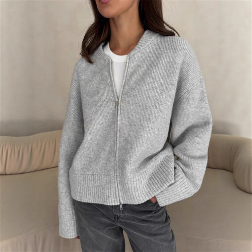 Kvinders afslappede strikket sweater med lynlås Stilla