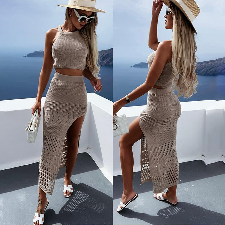 Dame Knit Crop Top og Maxi Skirt Stilla