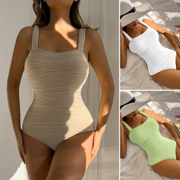 Dame Én-delt Badedragt med trendy bølgemønster og elegante sløjfer Stilla