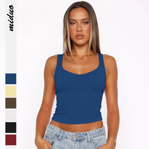 Dame crop-top med brede stropper og integreret bustier Stilla