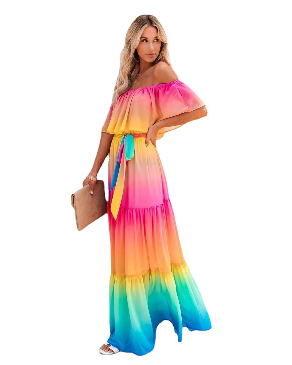 Kvinder Off-Shoulder Maxikjole med lagdelt kant Stilla