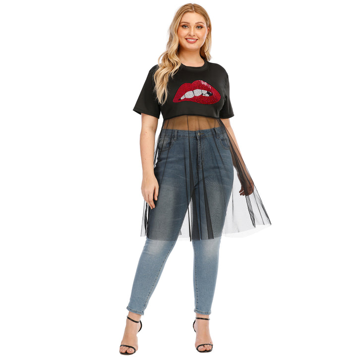 Dame moderigtigt Crop-Top med transparent overtræk og glimmerbesætning Skovae