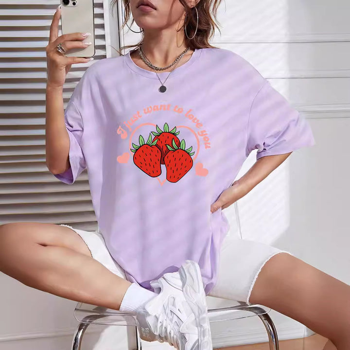 Dame oversized T-shirt med jordbær-motiv Stilla