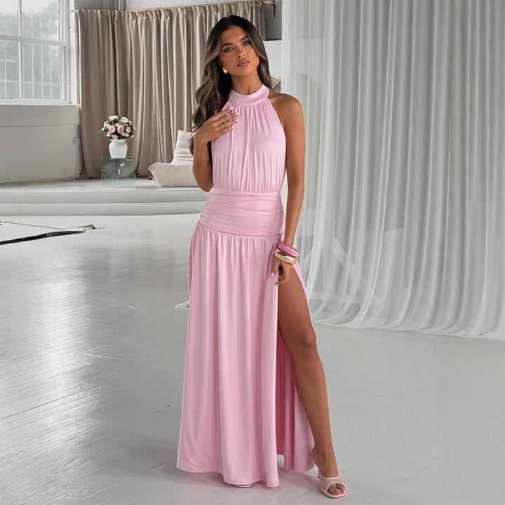 Damer Elegant Maxi Kjole med Glitrende Stof og Høj Slids Skovae