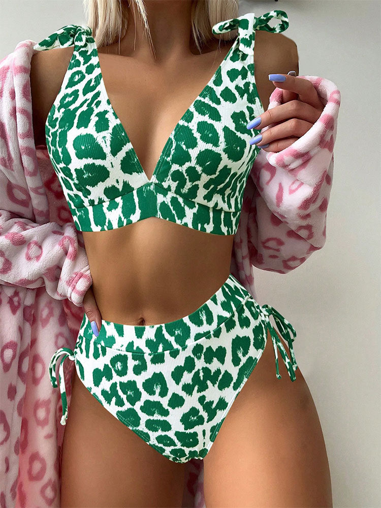Dame Højskåret Leopardmønster Bikini-Sæt Stilla