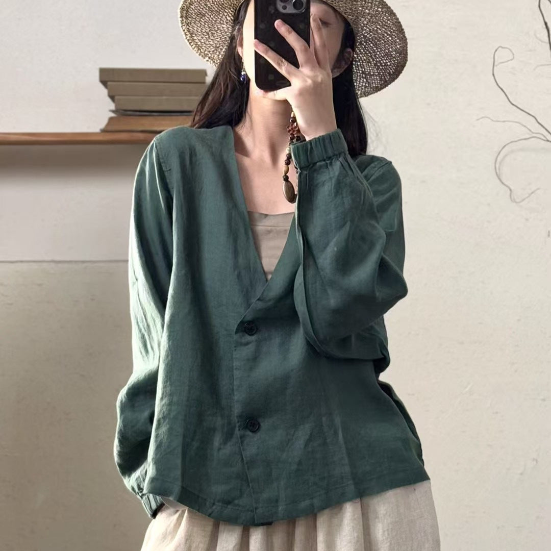 Femme Elegante Linned Omslagskjorte Stilla