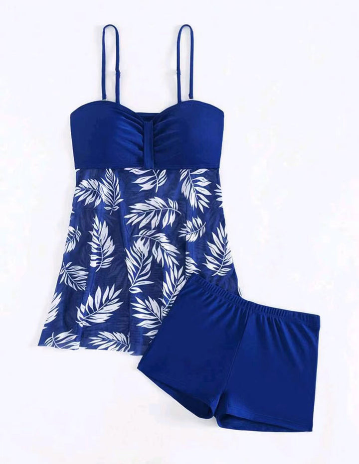 Dame Tankini-sæt med blomstret top og sporty shorts Skovae