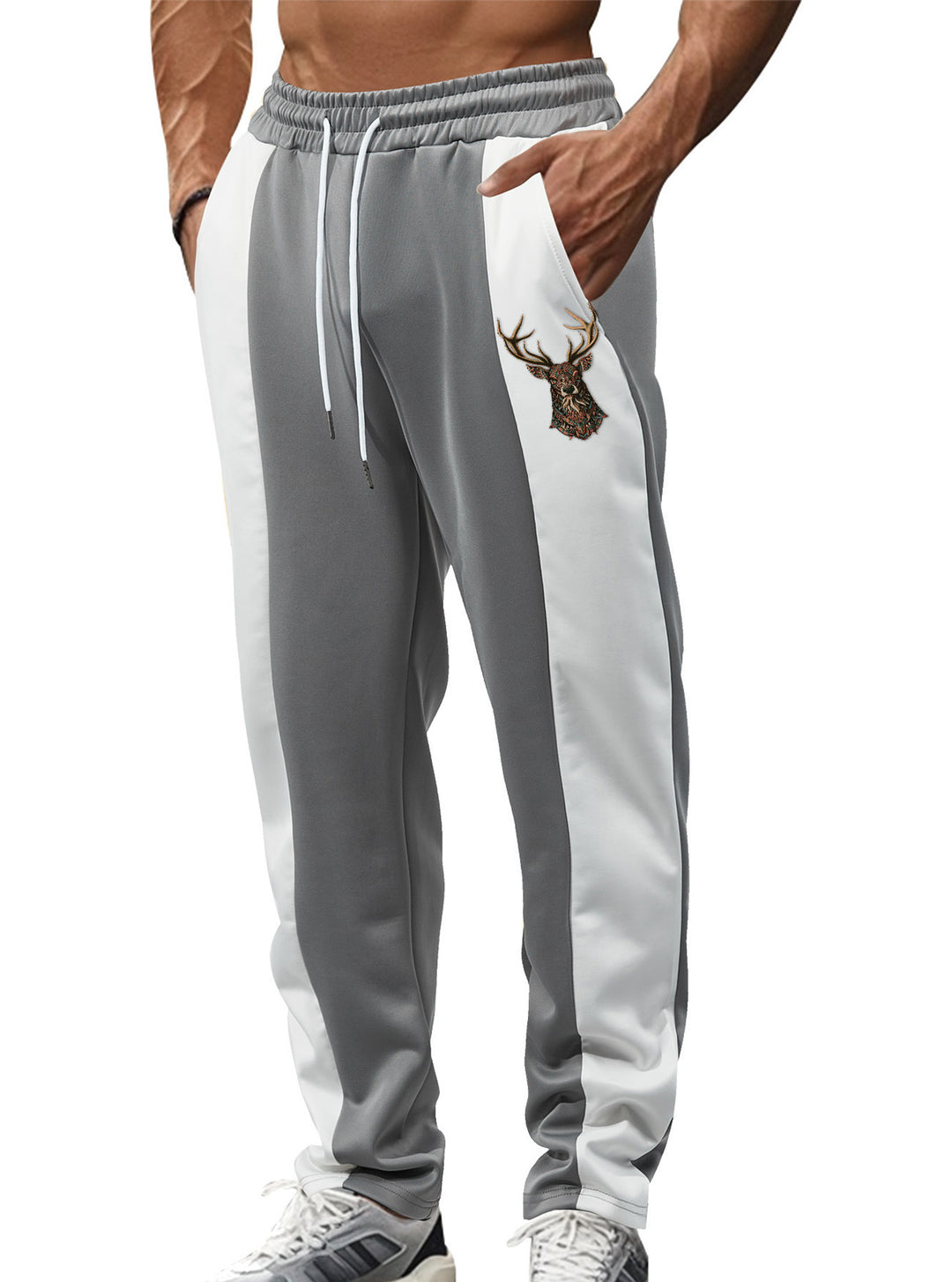Herrer nan sporty Trackpants med sidelæns kontrastbånd elastisk bund snor og hjorte broderi Skovae