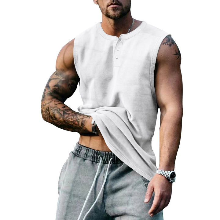 Herrer ærmeløs sports T-shirt med knaplukning og åndbare egenskaber Stilla