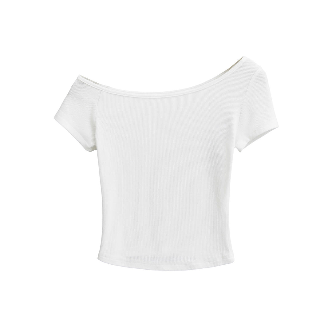 Dame afslappet top med off-shoulder design og struktureret stof Stilla