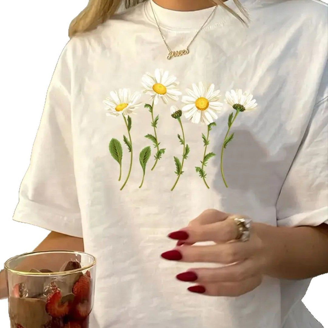 Dame T-shirt med floralsk motiv og løs pasform Stilla