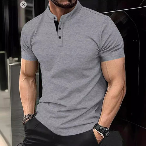 Herren poloshirt med moderne ståkrave og kontrasterende knapper Stilla