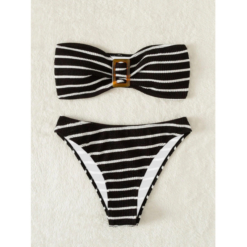 Dame bandeau-bikini-sæt med struktureret stof og modet bælte Stilla