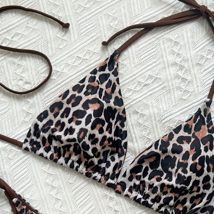 Dame Triangel-Bikini-Sæt med justerbare bånd og trendy leopardmønster Stilla