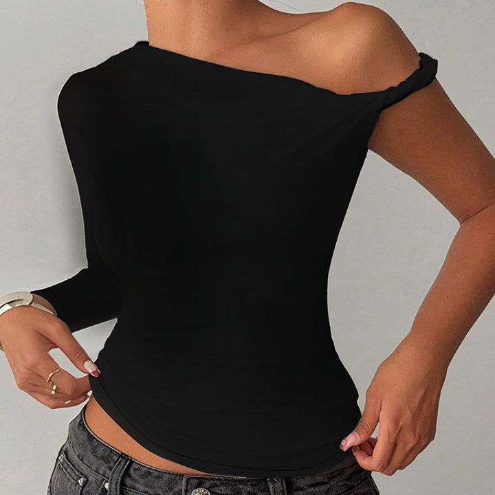 Dame asymmetrisk langærmet top med off-shoulder design Skovae