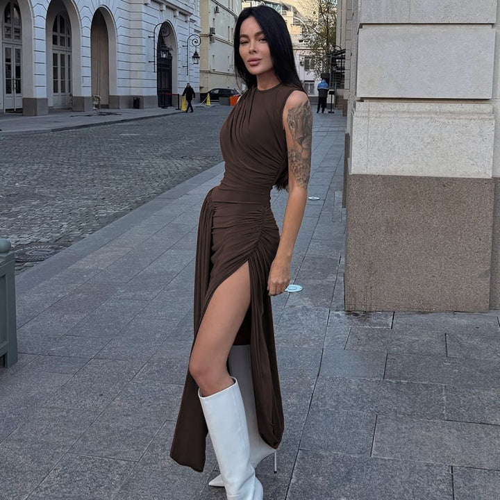 Dame Maxi Kjole med asymmetrisk snit og raffinerede draperinger Stilla