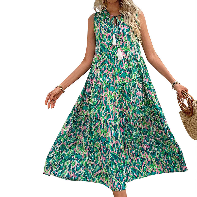 Femme Bohemian Lag Maxi Kjole med dekorative Kvaster Stilla