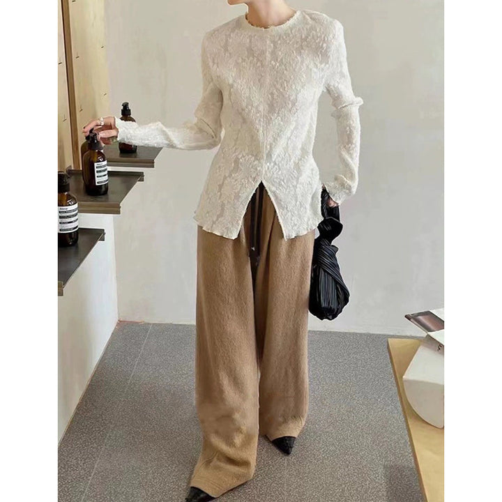Dame elegant top med floral struktur design Stilla
