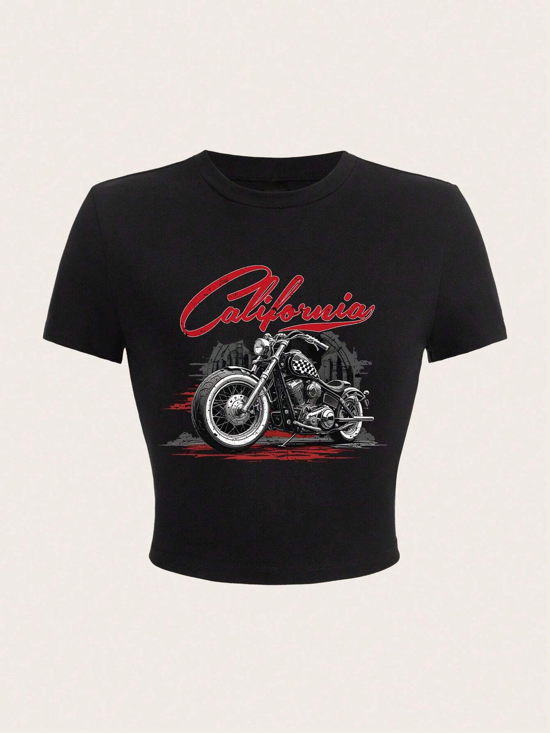 Dame Crop-T-Shirt med kreativ motorcykel-design og urban California-tryk Skovae