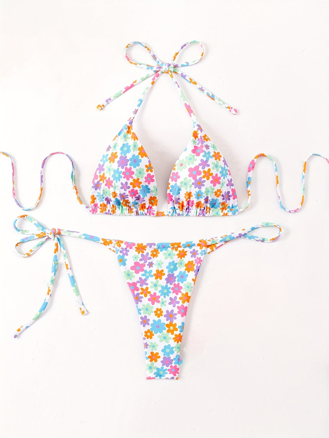 Damer Triangel-Bikini-sæt med blomstermønster og justerbare stropper Stilla