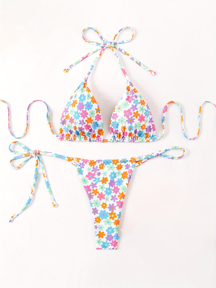 Damer Triangel-Bikini-sæt med blomstermønster og justerbare stropper Stilla