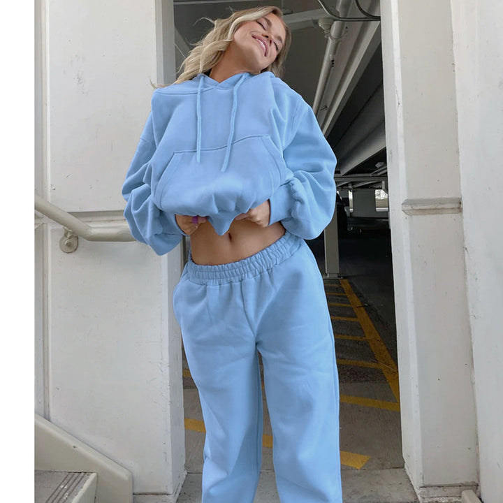 Dame sporty Cropped Hoodie og Joggingbukser Sæt i afslappet stil med elastiske manchetter Stilla