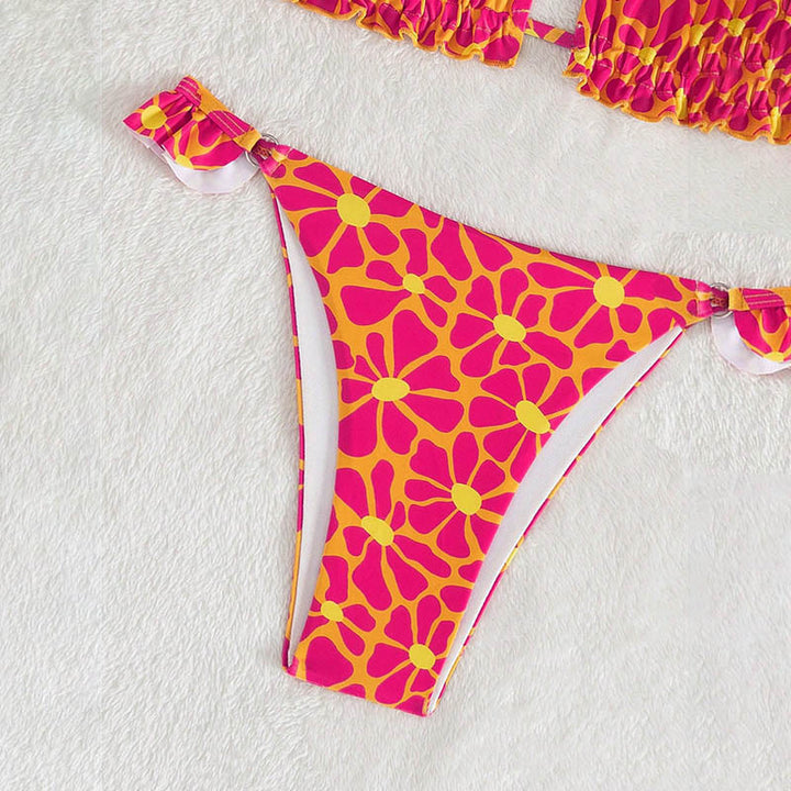 Dame triangel-bikini med floral skæring og justerbare stropper Skovae