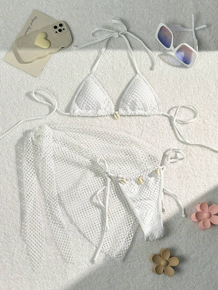 Femme Tekstureret Hæklet Bikini-Sæt med justerbare Bindebånd Stilla