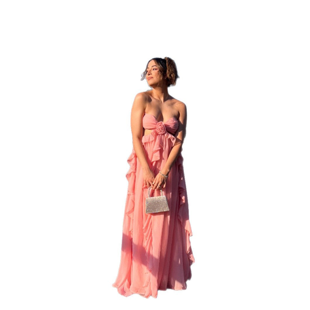 Kvinders luftige sommerkjole med ruffle detaljer og off-the-shoulder design