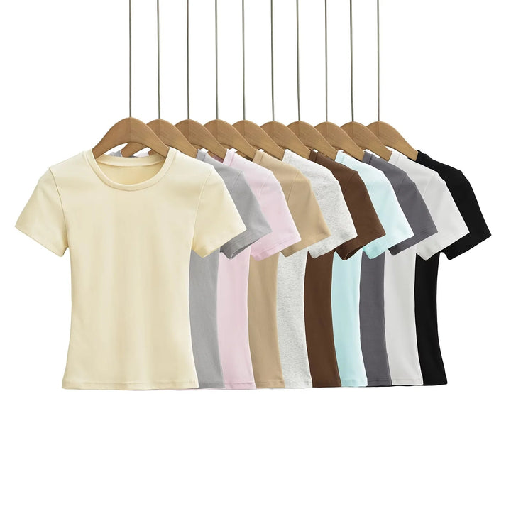 Damer figursyet Basic-T-shirt lavet af åndbart bomuldsblanding med rund halsudskæring Stilla