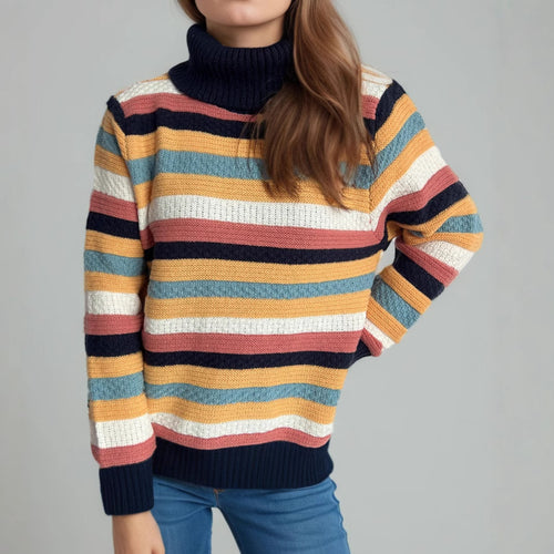 Kvindernes stribede turtleneck sweater med en afslappet pasform og blød tekstur Stilla