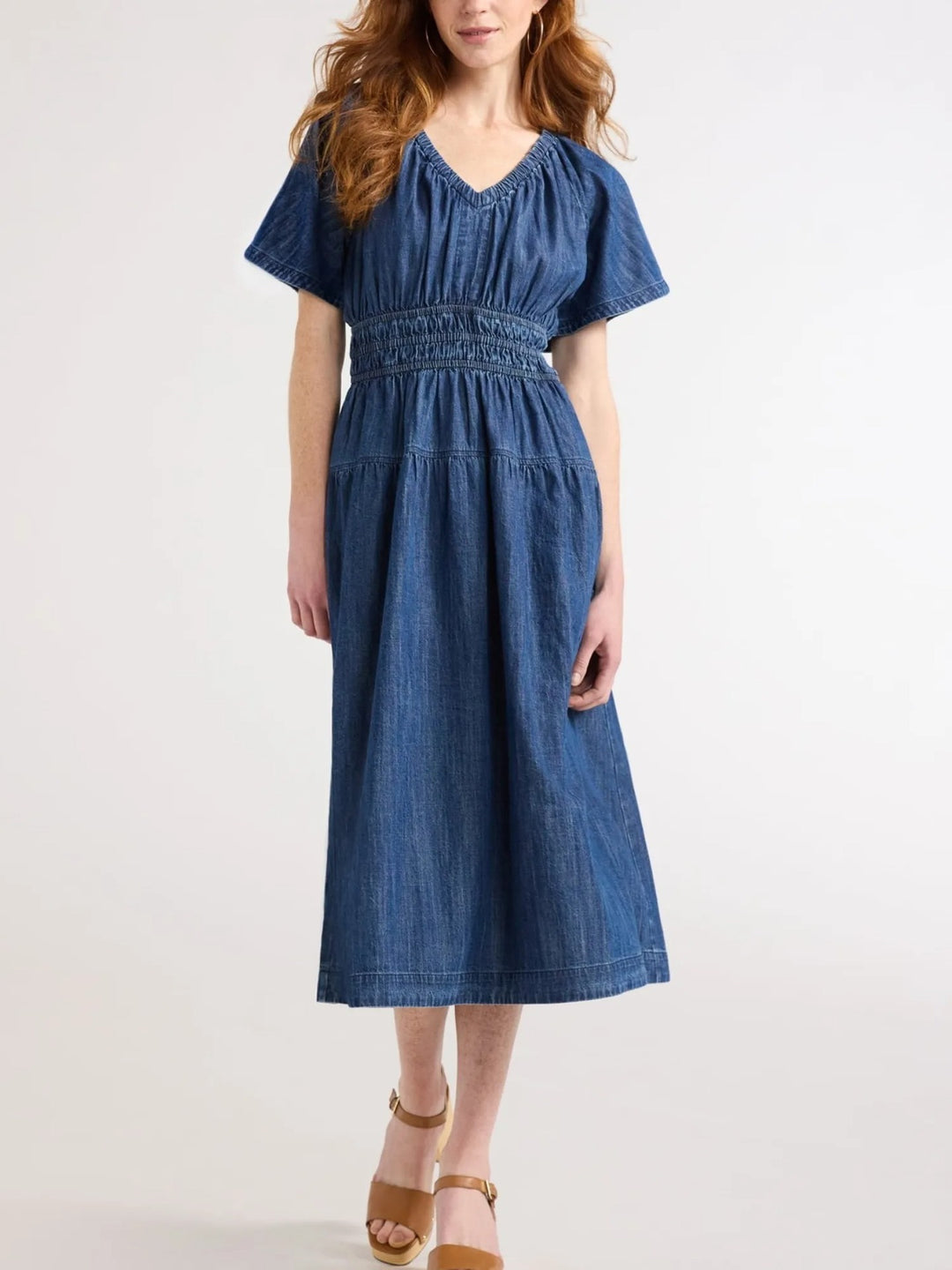 Dame afslappet denim-kjole med elastisk talje Stilla