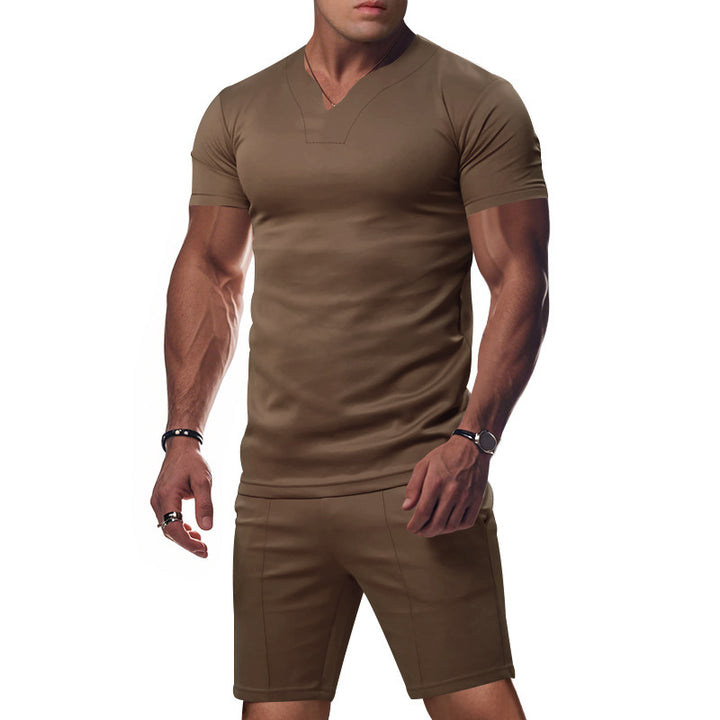 Herrer Sporty fritids-sæt med åndbart V-hals t-shirt og elastiske shorts Stilla