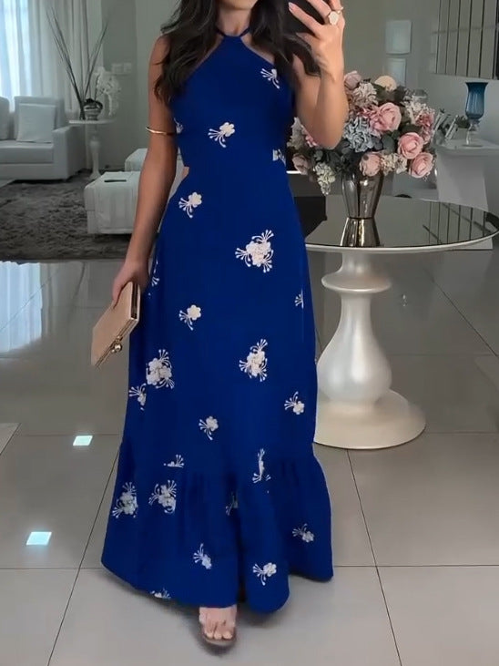 Dame Midikjole med blomstret broderi og flæsekant Stilla