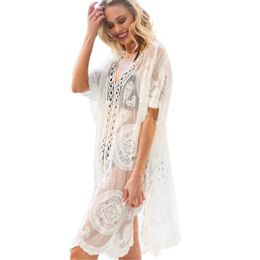 Dame transparent Kaftan med detaljerede broderier Stilla