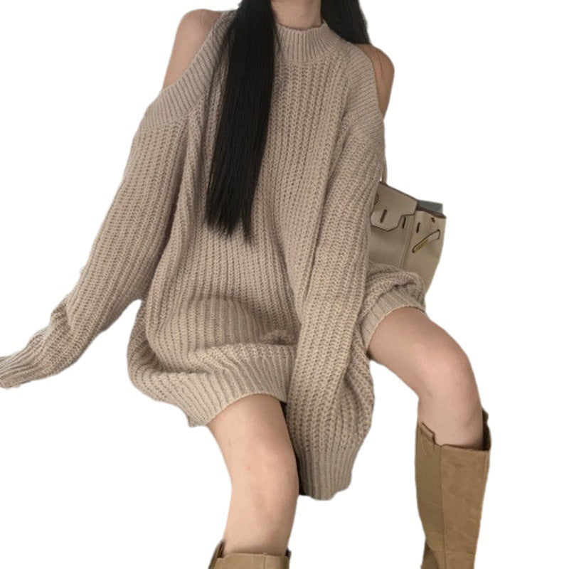 Kvinders strikket kjole med off-the-shoulder look og ribbet struktur Stilla