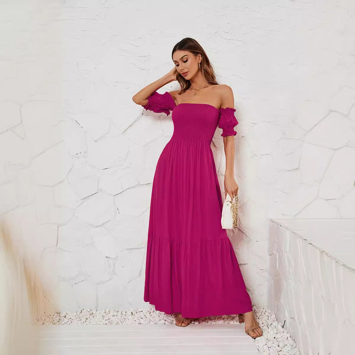 Dame Maxikjole med off-shoulder snit og romantiske puffærmer Stilla