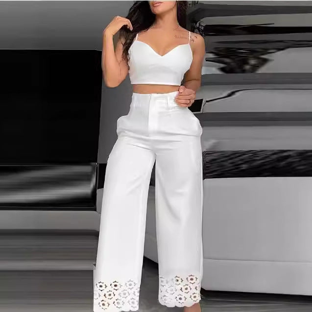 Dame Trendy To-dels Outfit med Top og brede Bukser Skovae